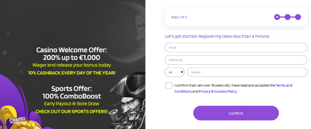 Skapa ett konto hos Prontobet casino